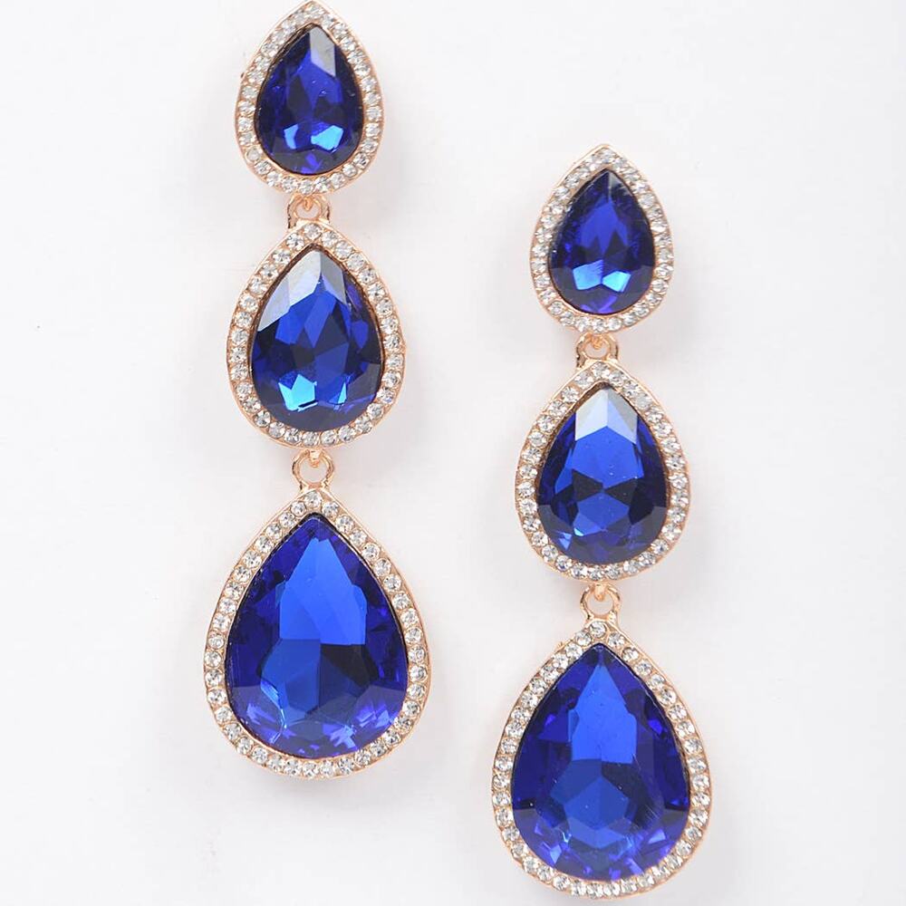 Teardrop Drop Earrings-Cobalt Blue
